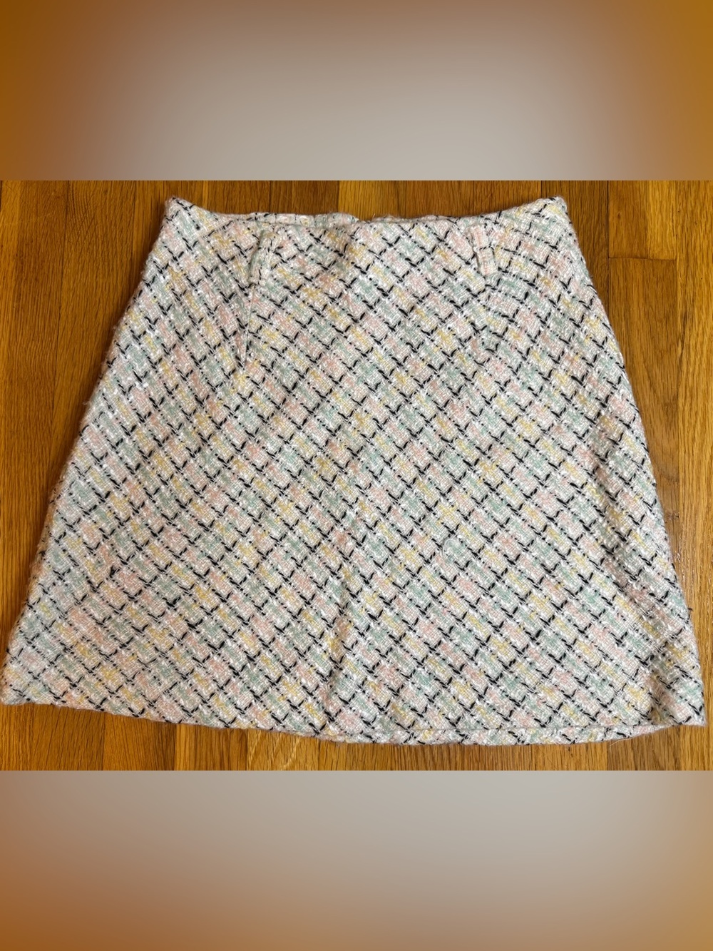 Maggie Lawrence Vintage Pastel Plaid Tweed A-Line Mini Skirt - Size 6/90s Preppy